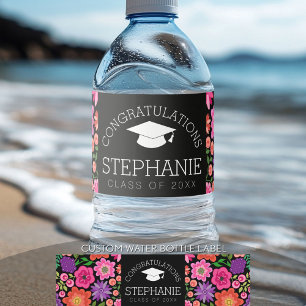 Congratulations Graduate Girly Flowers Graduation Water Bottle Label