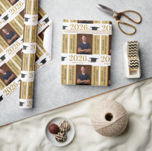 Congratulations Graduate Gold and Black Photo Wrapping Paper