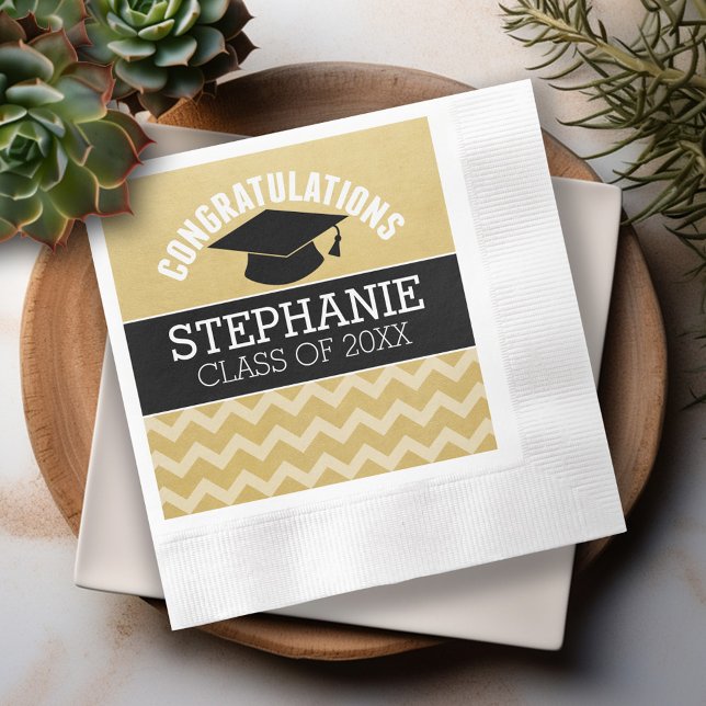 Congratulations Graduate - Gold Black Graduation Napkin (Custom Graduation Napkins - Personalize these for the Grad Party)