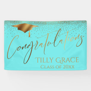 Congratulations Graduate Gold Confetti on Aqua Banner