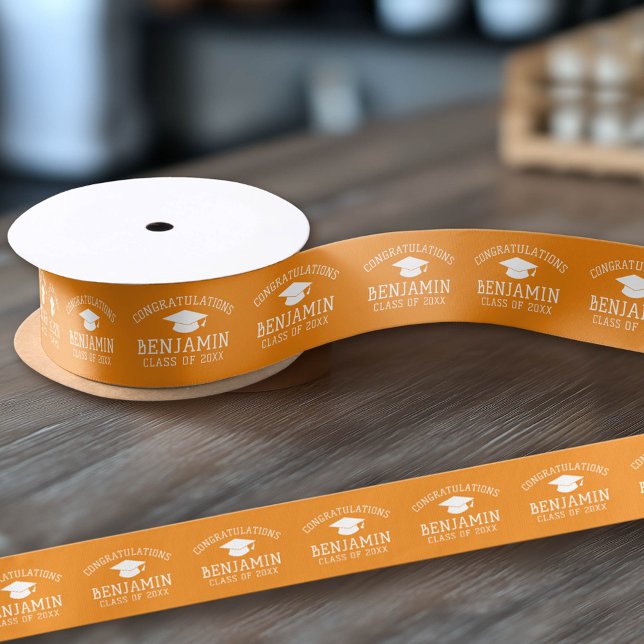 Congratulations Graduate Graduation Black Orange Satin Ribbon (Custom Graduation Ribbon)