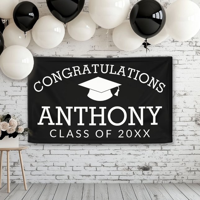 Congratulations Graduate Graduation CAN EDIT black Banner (Custom Graduation Banner for a Grad Party or Open House)