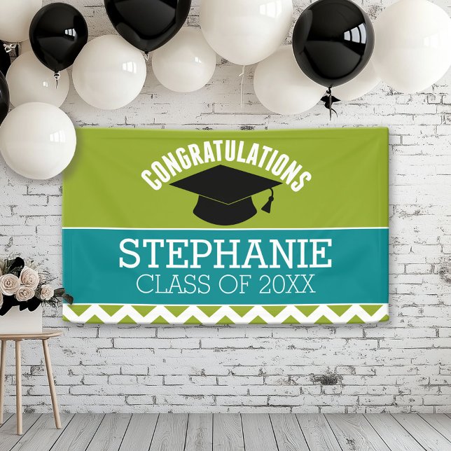 Congratulations Graduate - Graduation Cap and Text Banner (Custom Graduation Banner for a Grad Party or Open House)