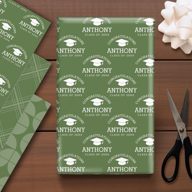 Congratulations Graduate Graduation Cap army green Wrapping Paper Sheet (Custom Graduation Wrapping Paper)
