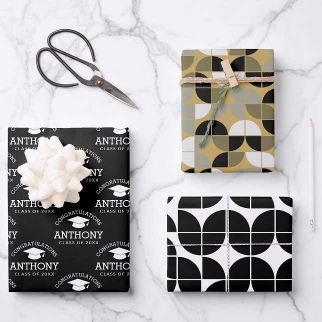 Congratulations Graduate Graduation Cap black gold Wrapping Paper Sheet (Front)
