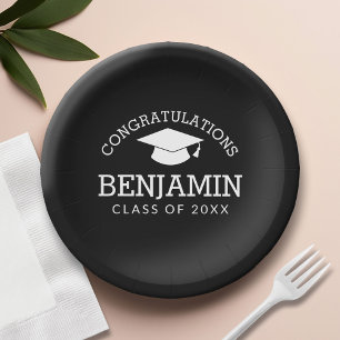 Congratulations Graduate Graduation Cap black Paper Plate