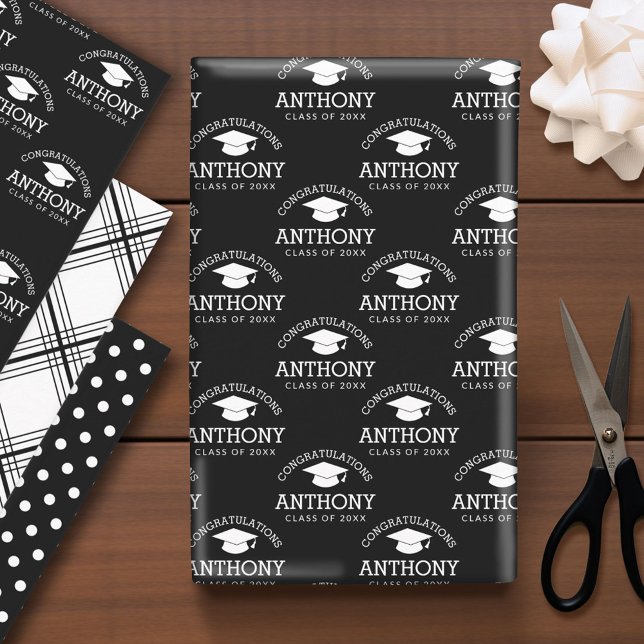Congratulations Graduate Graduation Cap black Wrapping Paper Sheet (Custom Graduation Wrapping Paper)