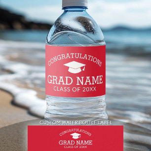 Congratulations Graduate Graduation Cap red white Water Bottle Label