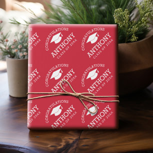 Congratulations Graduate Graduation Cap red white Wrapping Paper