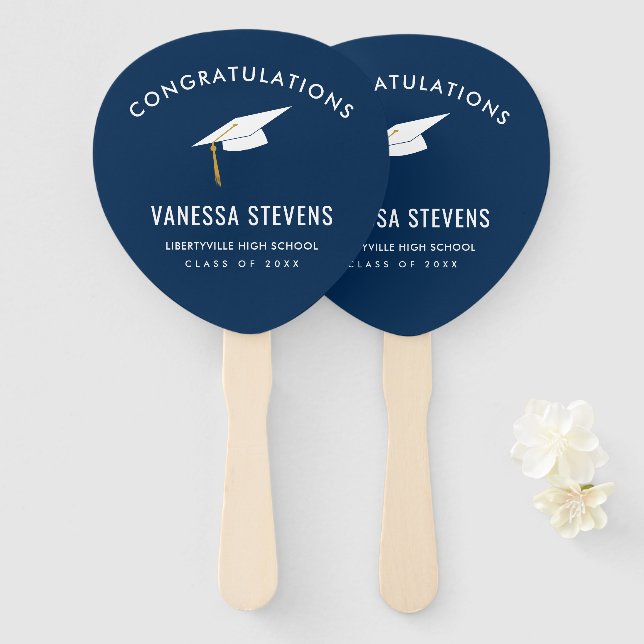 Congratulations Graduate Graduation  Navy Modern  Hand Fan (Front and Back)