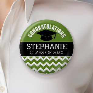 Congratulations Graduate - Green Black Graduation 6 Cm Round Badge