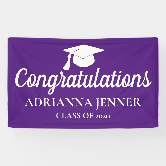 Congratulations Graduate Hat | Script | Purple Banner (Horizontal)