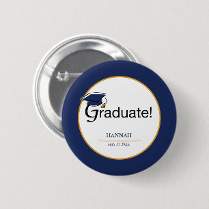Congratulations Graduate, Hat, Tassel, Blue, Gold 6 Cm Round Badge