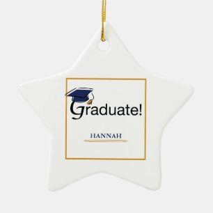 Congratulations Graduate, Hat, Tassel, Blue, Gold Ceramic Tree Decoration