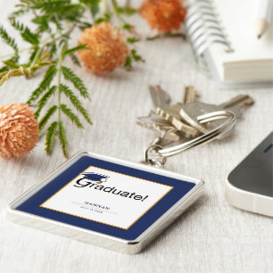 Congratulations Graduate, Hat, Tassel, Blue, Gold Key Ring