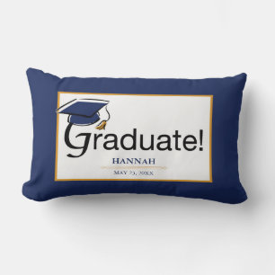 Congratulations Graduate, Hat, Tassel, Blue, Gold Lumbar Cushion