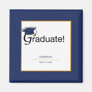 Congratulations Graduate, Hat, Tassel, Blue, Gold Magnet