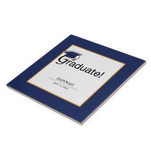 Congratulations Graduate, Hat, Tassel, Blue, Gold Tile