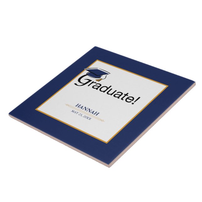 Congratulations Graduate, Hat, Tassel, Blue, Gold Tile (Side)