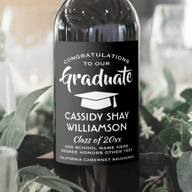 Congratulations Graduate Modern Black and White Wine Label (Creator Uploaded)