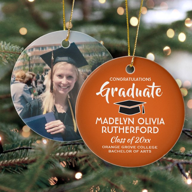 Congratulations Graduate Orange Graduation Photo Ceramic Tree Decoration (Creator Uploaded)
