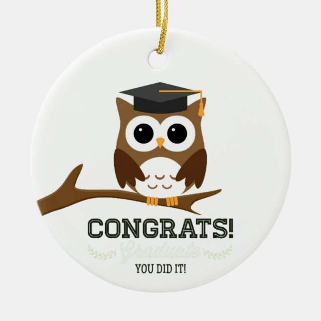 Congratulations Graduate Owl Ceramic Tree Decoration (Front)