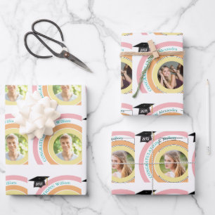 Congratulations Graduate Photo Pink and Orange Wrapping Paper Sheet