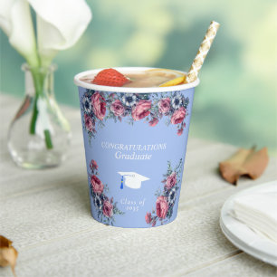 Congratulations Graduate Pink Roses Blue Anemone  Paper Cups