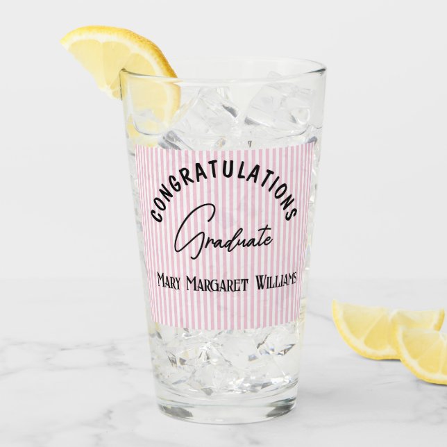 Congratulations Graduate Pink Stripe 16oz Glass (Front Ice)