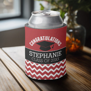 Congratulations Graduate - Red Black Graduation Can Cooler