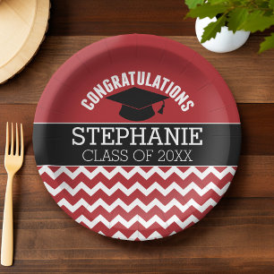 Congratulations Graduate - Red Black Graduation Paper Plate