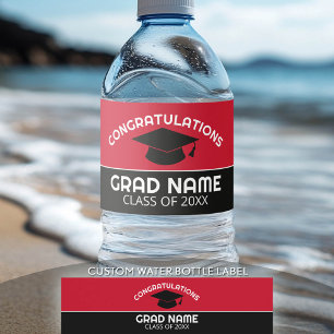 Congratulations Graduate - Red Black Graduation Water Bottle Label