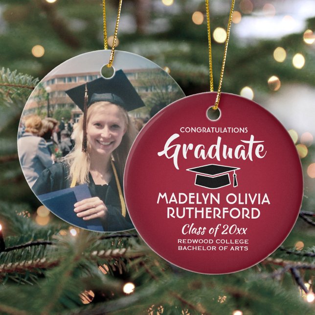 Congratulations Graduate Red Graduation Photo Ceramic Tree Decoration (Creator Uploaded)