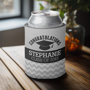 Congratulations Graduate - Silver Black Graduation Can Cooler