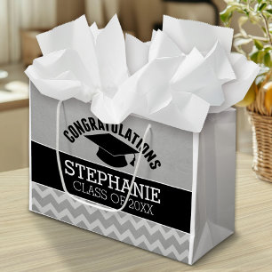 Congratulations Graduate - Silver Black Graduation Large Gift Bag