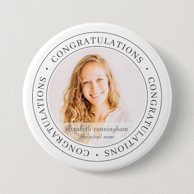 Congratulations Graduate Simple Modern Photo 7.5 Cm Round Badge (Front)
