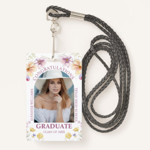 congratulations graduate watercolor floral photo  ID badge