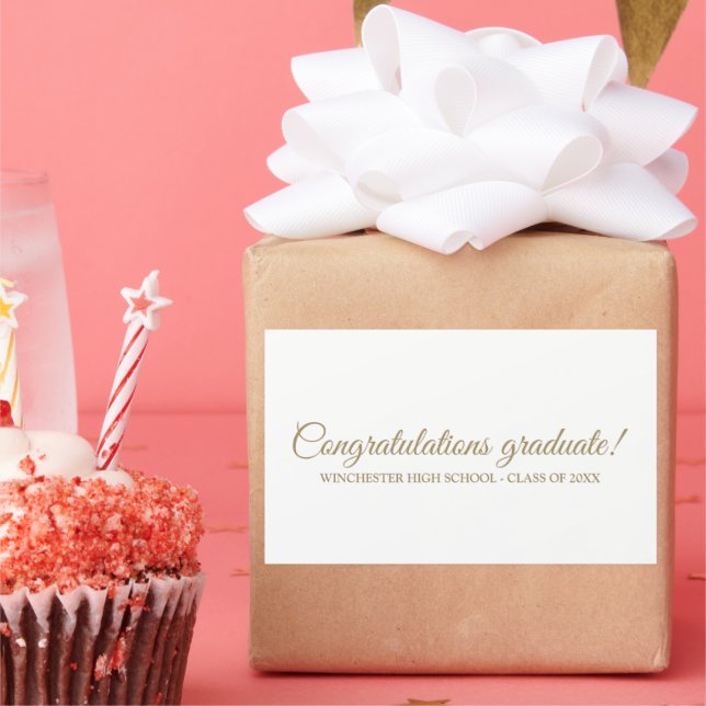 Congratulations Graduate white gold custom script  Rectangular Sticker (Party)
