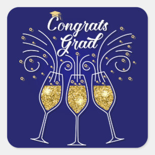 Congratulations graduates a sparkling wine glasses square sticker