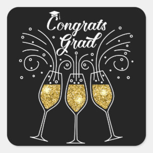 Congratulations graduates champagne glasses square sticker