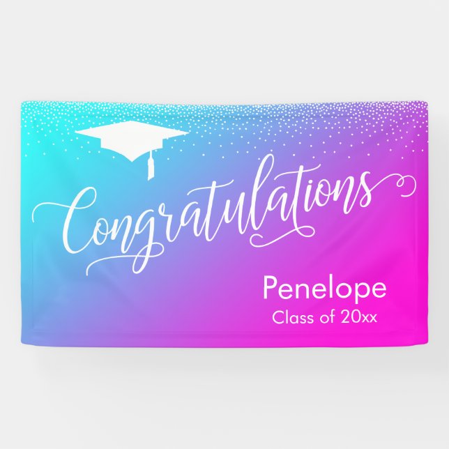 Congratulations Graduation Aqua and Pink Ombre Banner (Horizontal)