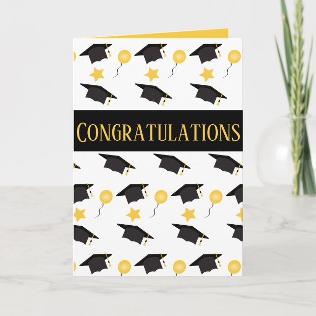 Congratulations Graduation Balloons Hat Pattern Po Card (Front)