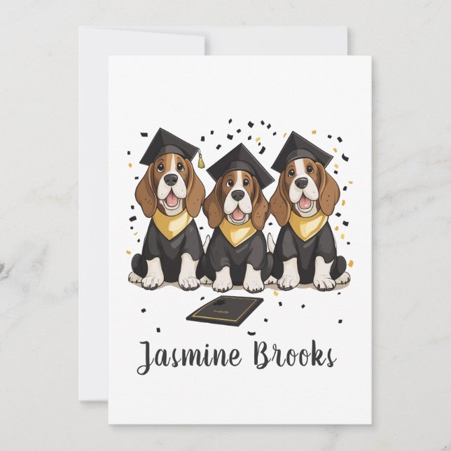 Congratulations Graduation Basset Hound Dogs Announcement (Front)