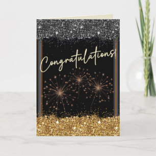 Congratulations Graduation Black & Gold Sparkle Card