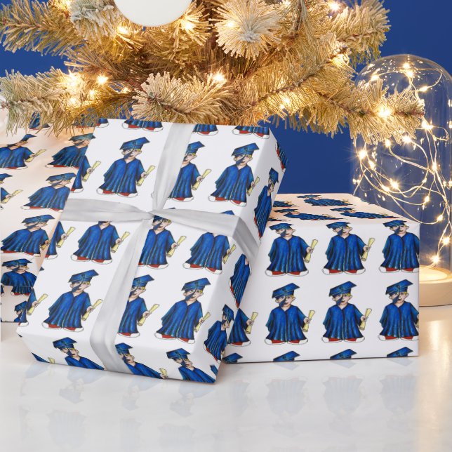 Congratulations Graduation Blue Boy Cap Gown Grad Wrapping Paper (Holidays)