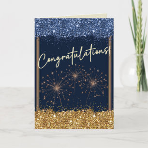 Congratulations Graduation Blue & Gold Sparkle Card