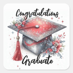 Congratulations Graduation Cap and Diploma Square Sticker