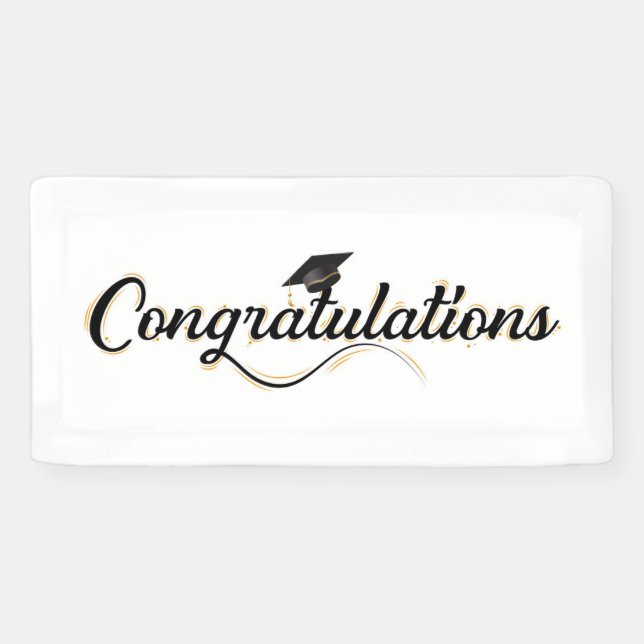 Congratulations Graduation Cap Calligraphy Banner (Horizontal)