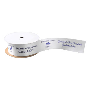 Congratulations Graduation Cap Diploma Navy Blue Satin Ribbon