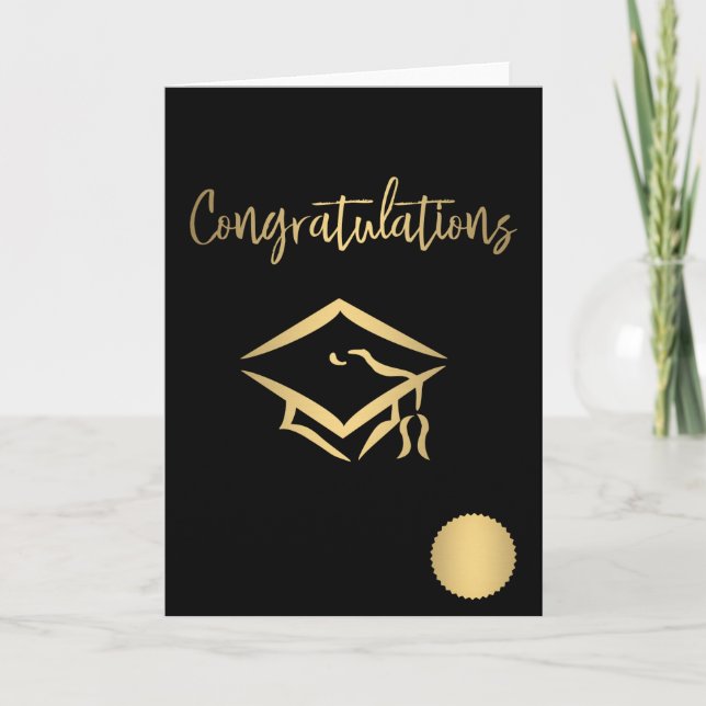 Congratulations Graduation Cap Gold Seal Metallic Card (Front)